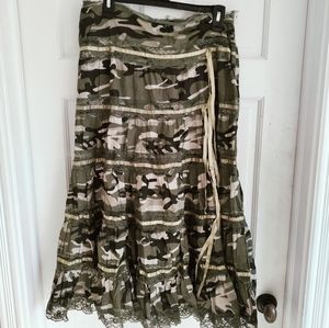Grunge fairycore midi lace ribbon camo skirt